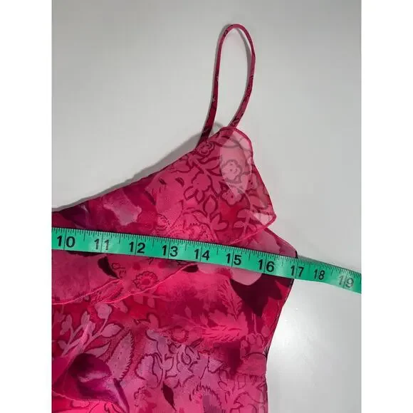 VTG City Triangles Slip Dress 90s Y2K Pink Floral Midi Ruffle Trim Fairy Sz 11 - Picture 10 of 14